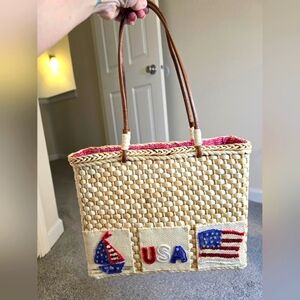 Americana Patriotic U.S.A. Woven Embelished Bedazzled Basket Handbag